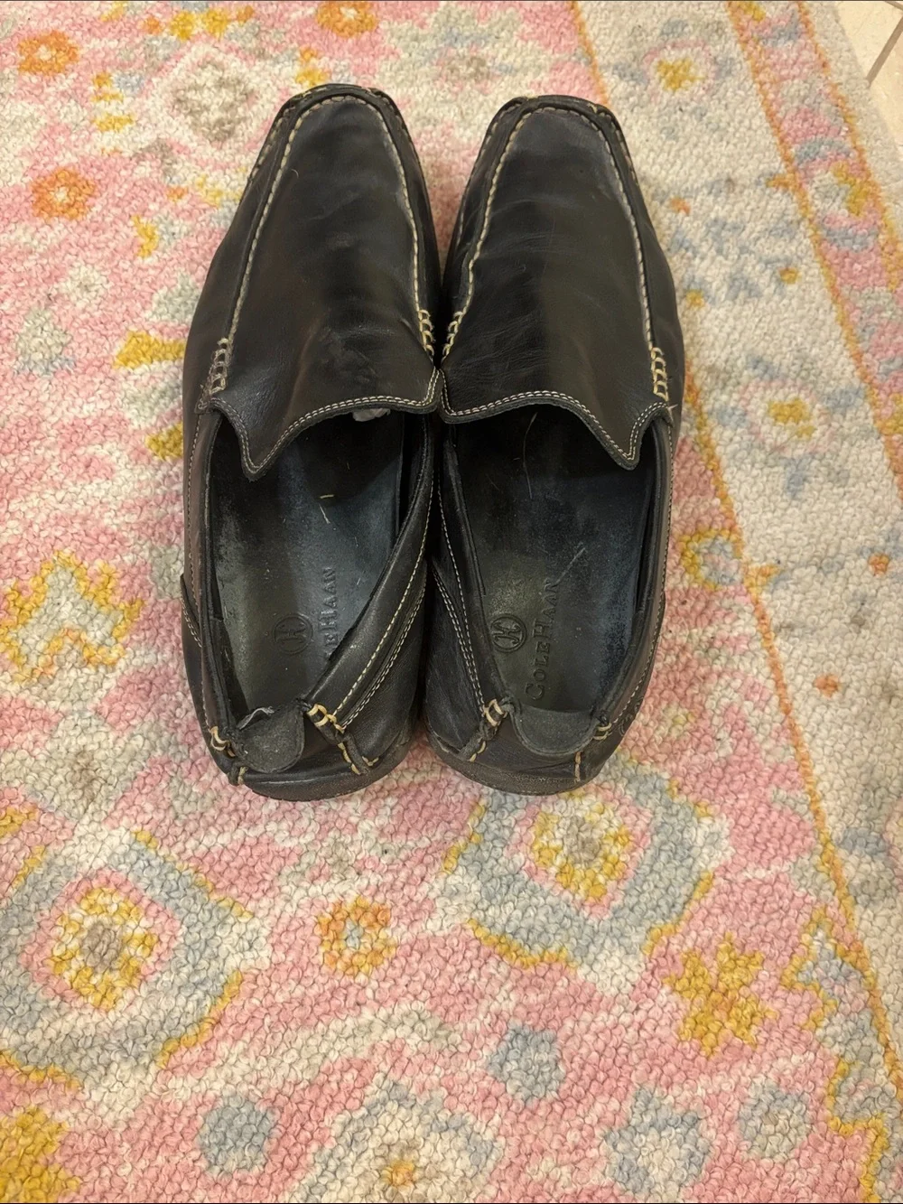 Cole Haan Black Leather Slip-On Loafers with Contrast Stitching
